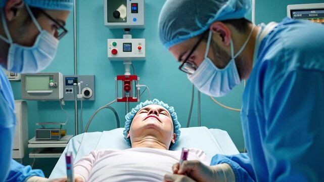 Two medical working in an intensive care unit (ICU), treating a patient with severe respiratory illness, with focus on the life-supporting equipment and medical professionals&rsquo; diligence.