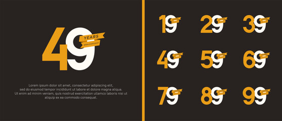 set of anniversary logo flat yellow and white color, yellow ribbon for celebration moment