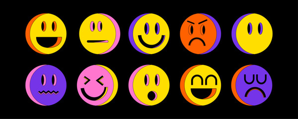 Set of psychedelic doodle emoji