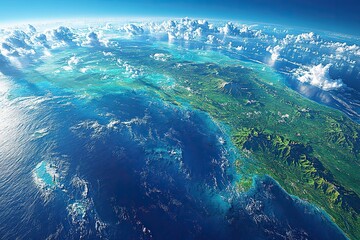 A high-resolution satellite view of Oceania includes Australia, New Zealand, Melanesia, Polynesia, and Micronesia, in detailed 3D.