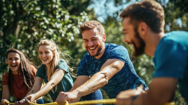 Colleagues participating in a corporate team-building event outside the office.