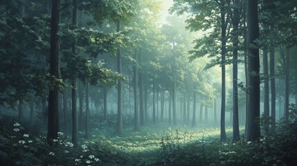 Fototapeta premium A Mystical Forest Path with Sunlight Filtering Through the Canopy