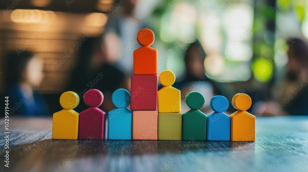 Aufkleber an abstract concept representing team-building activities with diverse figures working together.