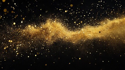 Obraz premium Gold glitter powder splash on black background for dazzling and elegant design projects