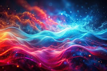 Obraz premium Spectral flowing red aura with blue purple particle wavy wallpaper backgrounds high angle