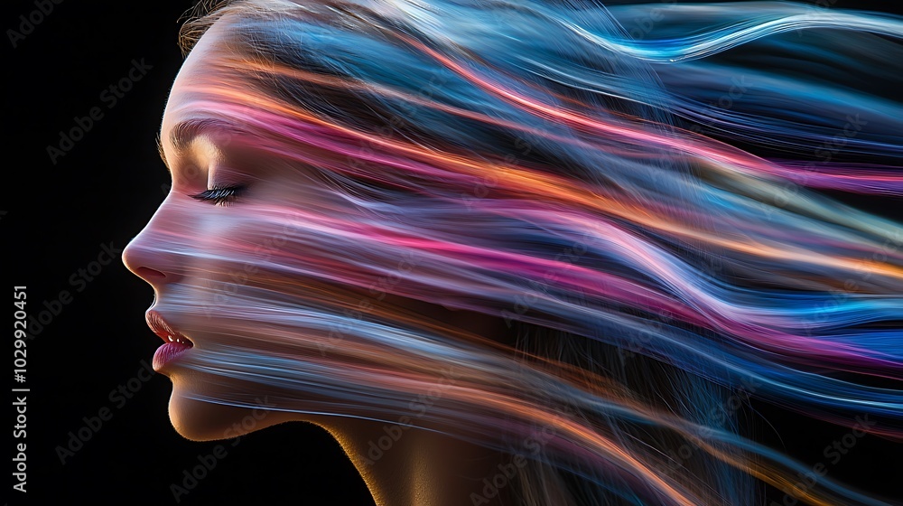 Poster multiple exposures experiment with flowing colors