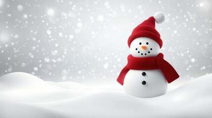 Fototapeta premium Minimalist snowman on a white gradient background, with light snow on the ground