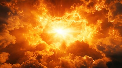 Bright Sun Shining Through Dramatic Orange Clouds