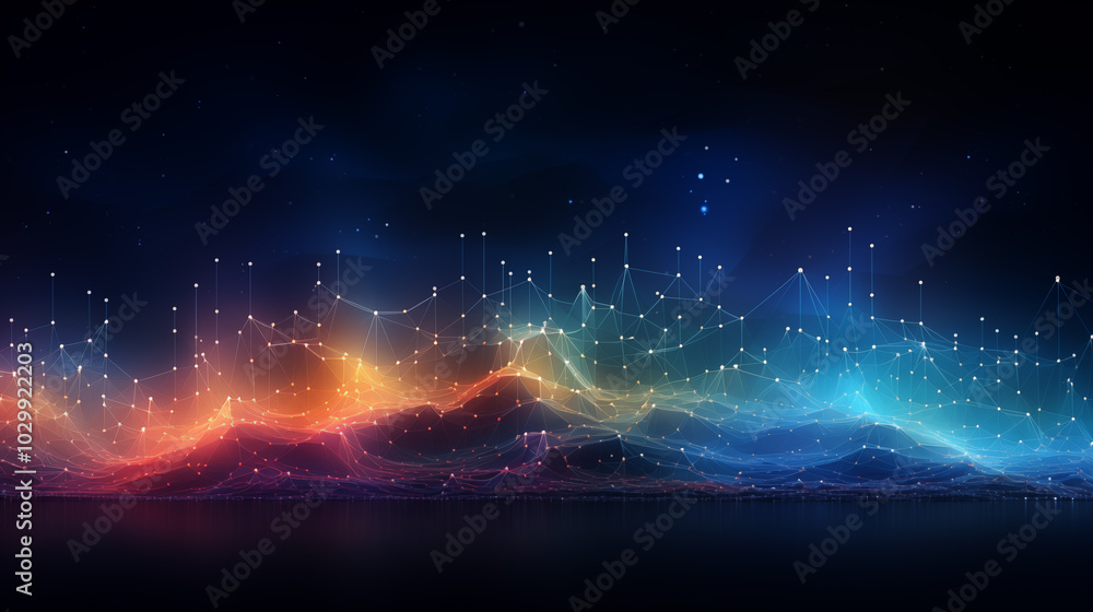 Poster network background with shine light of line and dot conncetion. abstract technology background