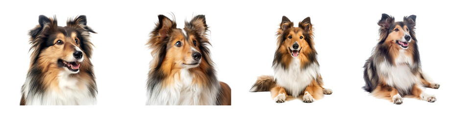 Set of Shetland Sheepdog, isolated on transparent background