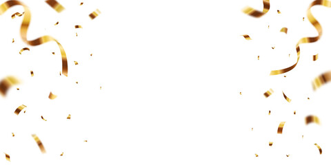 Luxury confetti flying for celebration party banner, Falling shiny gold confetti isolated on transparent background. Birthday, Holiday, New Year, Carnival festivity, confetti,