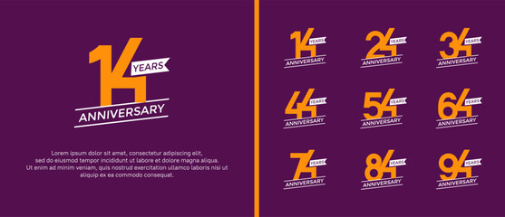 set of anniversary logo flat orange color on purple background for celebration moment