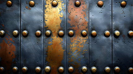 Fototapeta premium Abstract Metallic Texture with Golden Studs - Digital Illustration