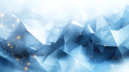 A light blue and white background with geometric shapes features a high-tech style.