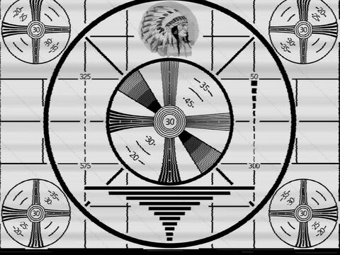 Indian Head Test Pattern TV Broadcast Signal with Sine Wave Test Signal Tone High Distortion
