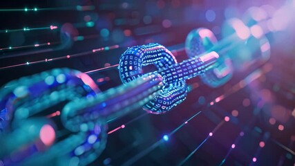 Digital Chain Links Representing Blockchain Technology, Imagine the potential applications of Blockchain Technology in industries such as finance, healthcare, and supply chain management - Powered by Adobe
