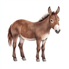 Obraz premium Watercolor Illustration of a Single Brown Donkey