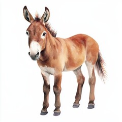 Fototapeta premium Isolated Watercolor Illustration of a Brown Donkey