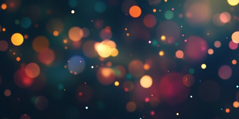 Abstract bokeh lights in various colors on a dark background.