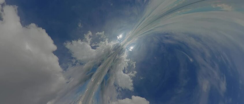 Immerse yourself in the captivating beauty of the sky in this awe-inspiring video. The camera pans across the vast expanse of the sky, revealing a mesmerizing display of wispy white clouds floating