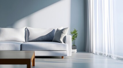 Serene and sophisticated minimalist living room with sleek modern furnishings and abundant natural lighting showcasing a clean uncluttered aesthetic and a calming harmonious ambiance