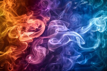 Obraz premium A dramatic burst of rainbow colored smoke expands against a black background, creating a striking contrast. A swirling, cloud like formation reflects the dynamic movement