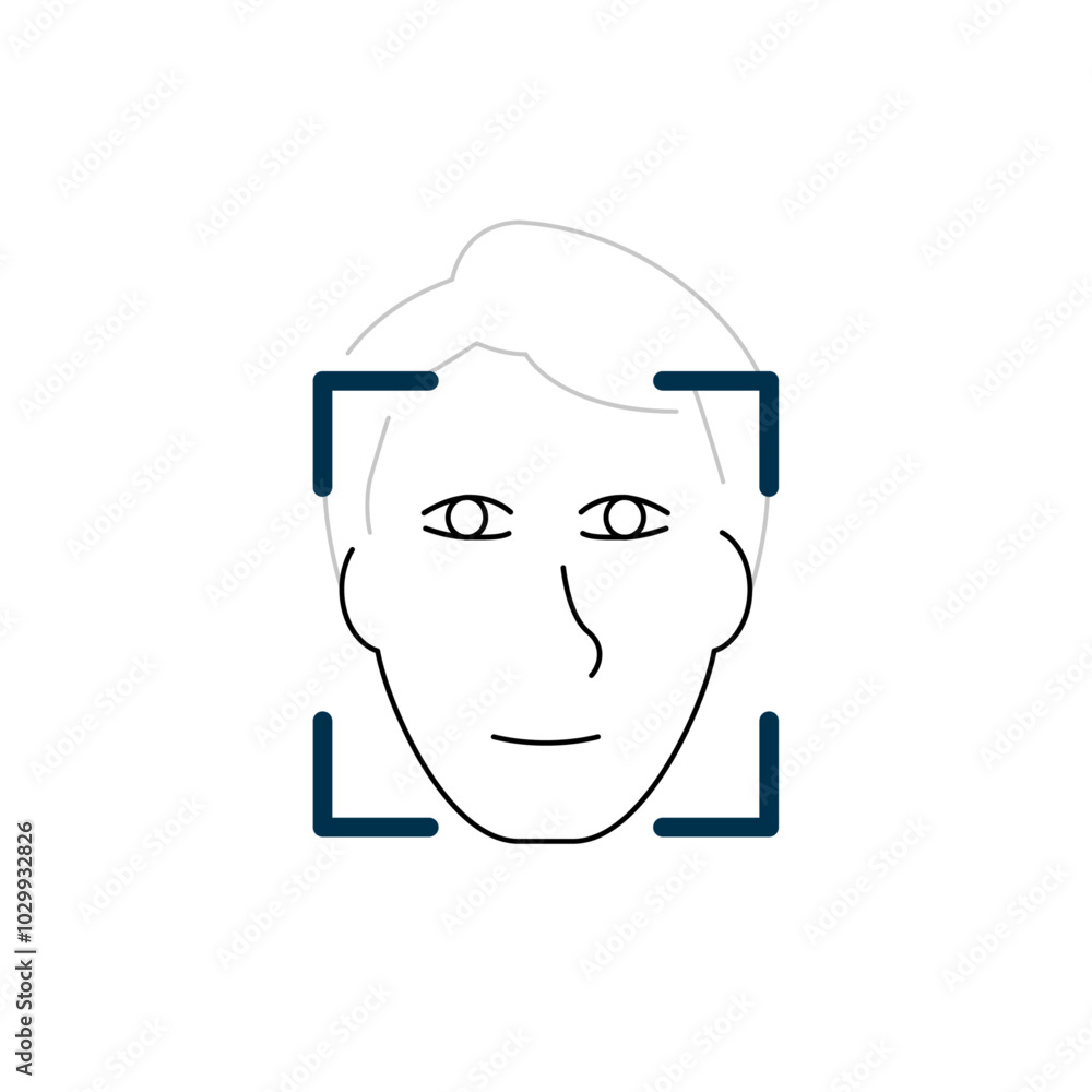 Poster illustration of rectangular frame guiding a user face into the correct position for facial verificat