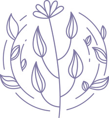 Decorative Flowers and Leaves Line Art