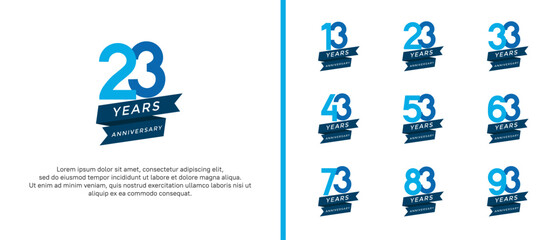 set of anniversary logo flat blue color on white background for celebration moment