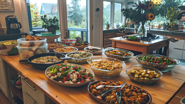Vegan Day, Community potluck table filled