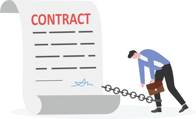 Businessman Tied Up with Contract Document. Business Slave Contract and Oppression Concept.

