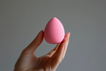 A Pink Makeup Sponge Held in a Hand