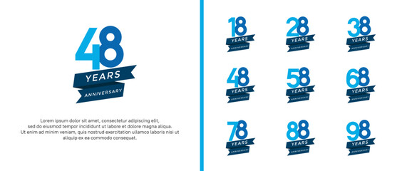 set of anniversary logo flat blue color on white background for celebration moment