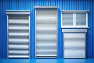 Fototapeta premium Silhouette window roller shutters on blue background