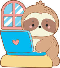 Cute sloth vector icon. Funny baby sloth animal series stock illustration. Slow life of fluffy sloth designs.