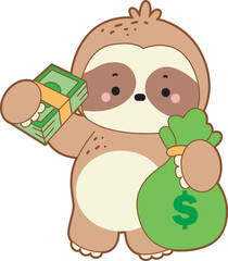 Cute sloth vector icon. Funny baby sloth animal series stock illustration. Slow life of fluffy sloth designs.