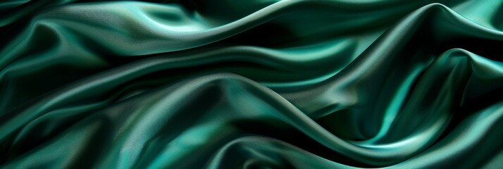 Obraz premium Close-up of green silk fabric folds with soft lighting and smooth texture.
