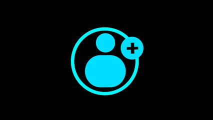 User plus sine include Social network user Icon on black background .  person sign, outline round avatar pictogram in vivid color.