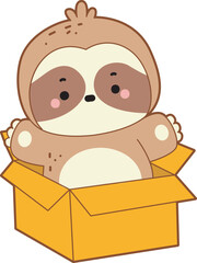 Cute sloth vector icon. Funny baby sloth animal series stock illustration. Slow life of fluffy sloth designs.