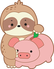 Cute sloth vector icon. Funny baby sloth animal series stock illustration. Slow life of fluffy sloth designs.