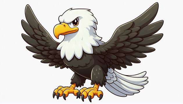 Fototapeta Fierce bald eagle with outstretched wings cartoon