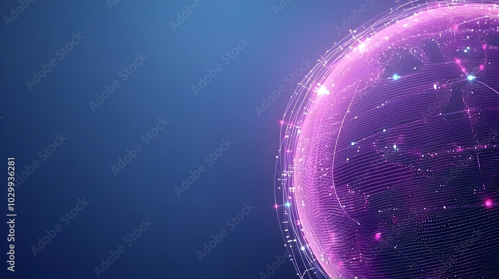 Aufkleber glowing abstract sphere with gradient mesh lines and sparkling energy