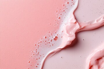 Fototapeta premium Pink cosmetic cream mixing with bubbles creating texture