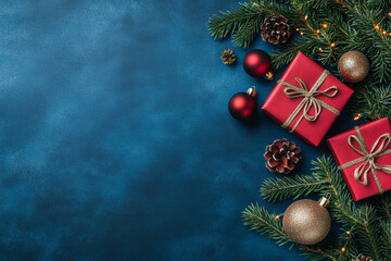 Christmas gift paper box. New Year surprise. Merry Christmas and Happy New Year. Xmas banner holiday poster with gift present. Festive bright design