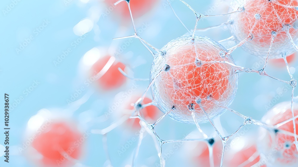 Poster glowing web like mesh pattern with soft blue and pink hues