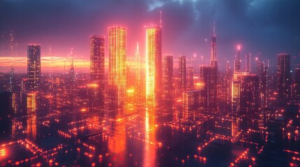 Fototapeta premium A neon city portrait highlighting vibrant colors and futuristic designs.