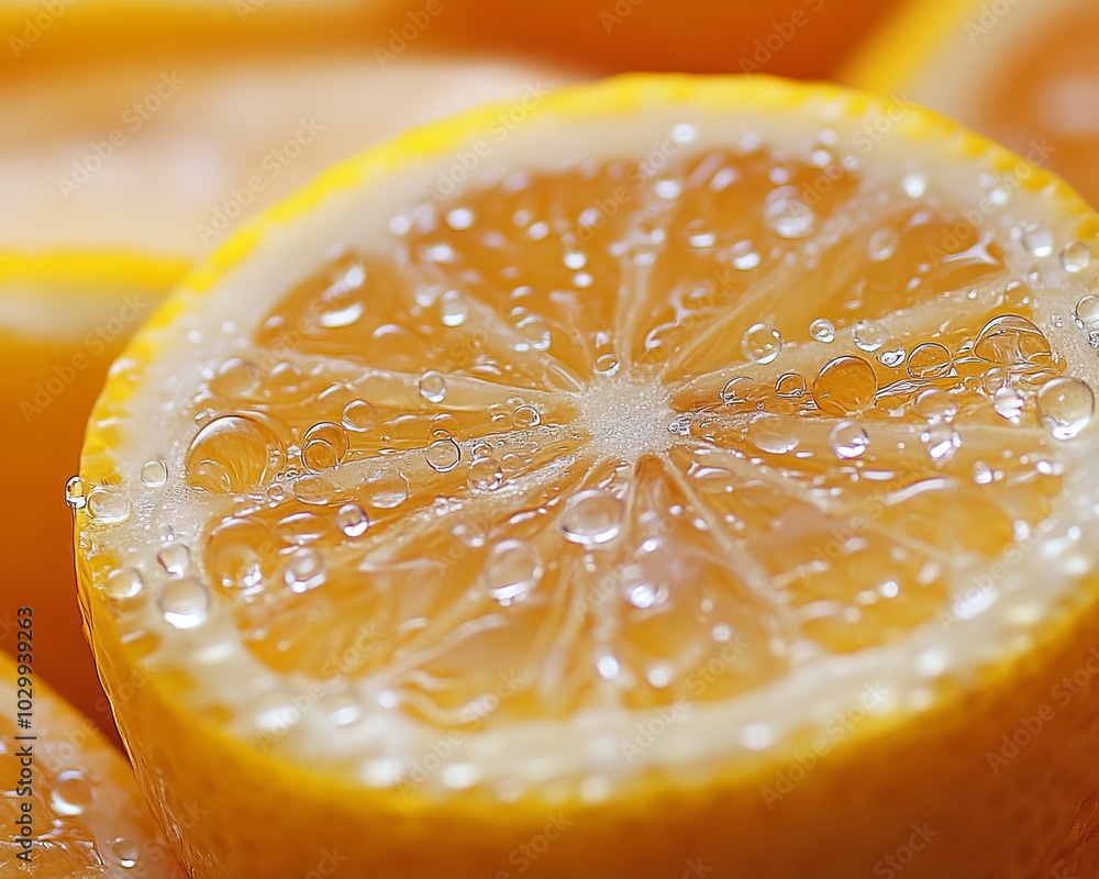 Canvas Prints Close-up of a fresh lemon slice with water droplets.