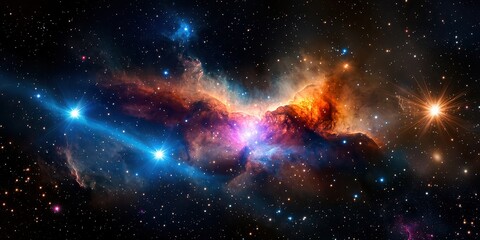 Fototapeta premium A deep galaxy space background featuring glowing stars, swirling nebulae, and a cosmic dust-filled atmosphere.