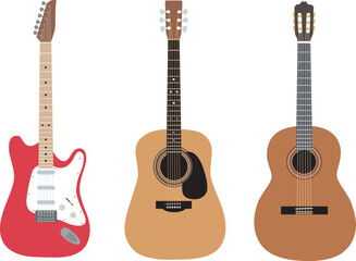 エレキギターとアコースティックギターとクラッシックギター