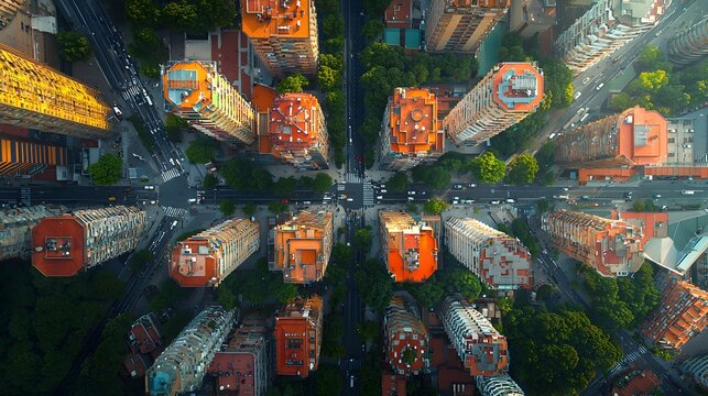 Aerial View of Barcelona s Famous Grid like Eixample District